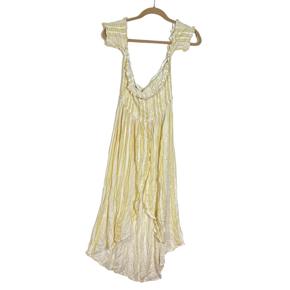 Goa Beachwear by Japna Sundress Maxi Yellow White Striped Size Large NWT Summer